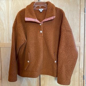 J.Crew Vintage Fleece Rust Snap-collar Sherpa Sweatshirt in Polartec® Fleece XL